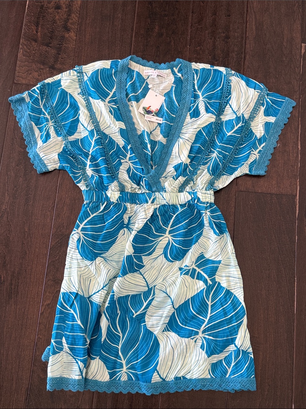 Women’s Swim Beach Cover Up Leaf-Print Elastic-Waist with trim